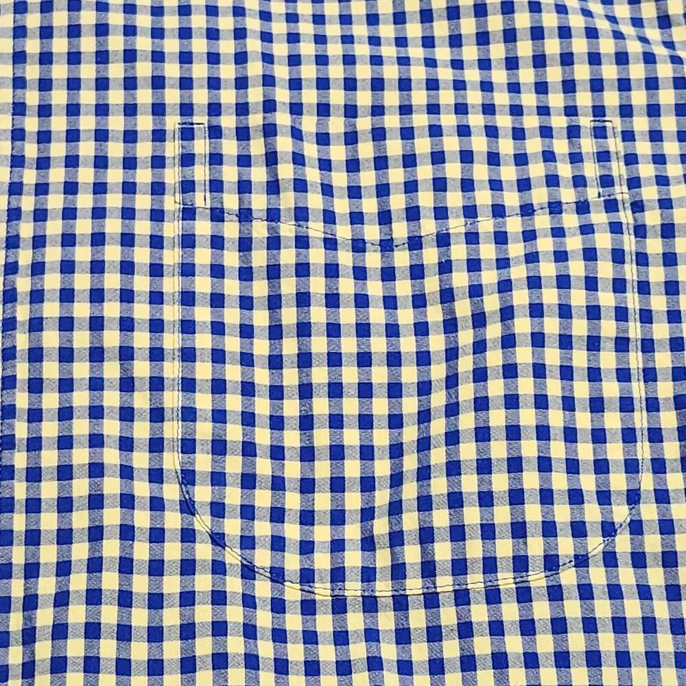 J Crew Button Down Shirt Mens Medium Secret Wash Cotton Yellow Blue Gingham J.‎